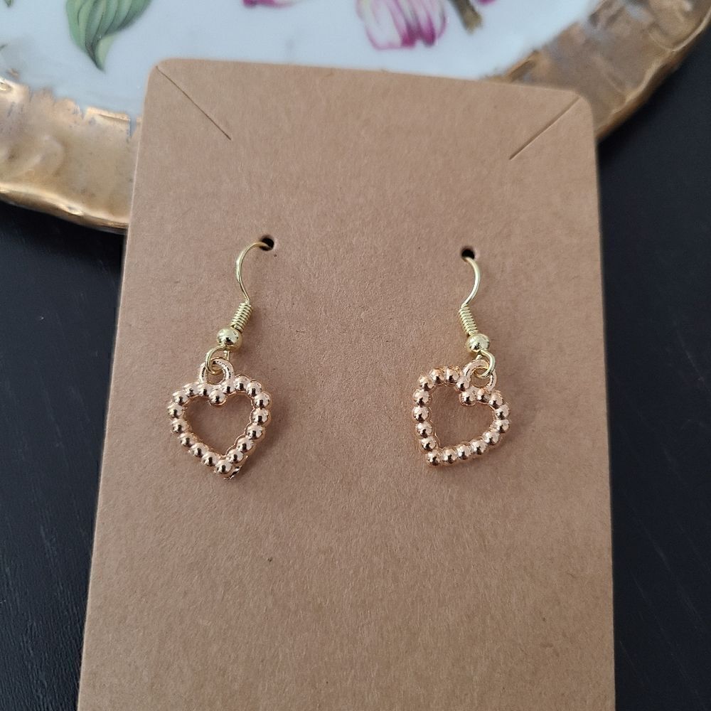 New Handcrafted Heart Dangle Earrings on 14K Gold Plated Hooks